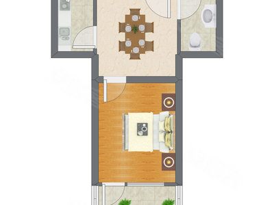 1室1厅 40.00平米户型图