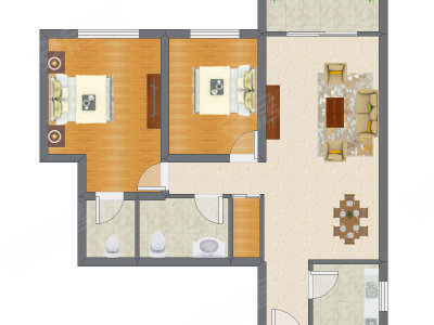 2室1厅 64.95平米