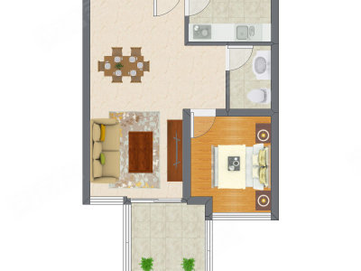 1室2厅 54.06平米户型图