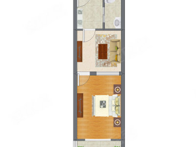 1室1厅 43.30平米户型图