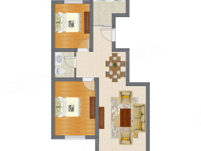 2室2厅 86.97平米户型图