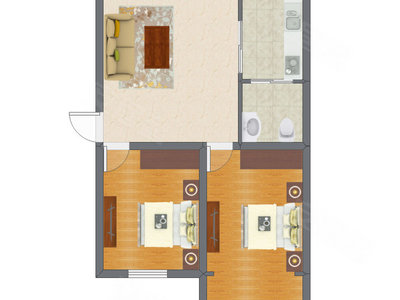 2室1厅 52.93平米户型图