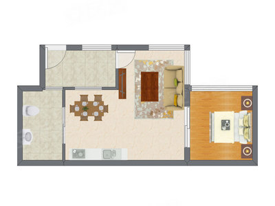 1室2厅 40.49平米户型图