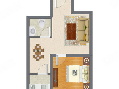 1室1厅 47.88平米户型图