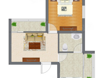 1室1厅 42.77平米户型图