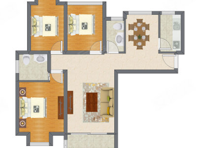 3室2厅 101.21平米户型图