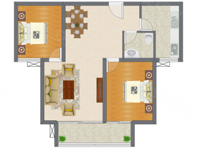 2室2厅 88.71平米户型图