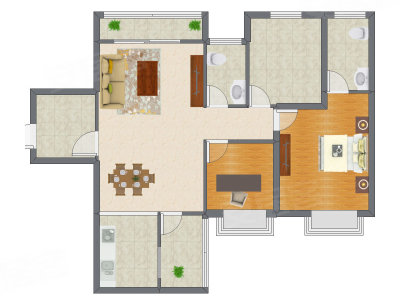 2室2厅 83.40平米