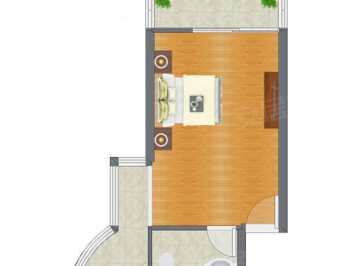 1室1厅 39.56平米户型图