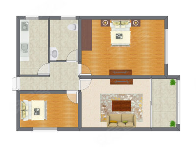 2室1厅 84.10平米户型图