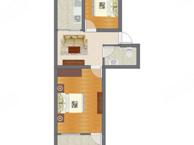 2室1厅 41.61平米户型图