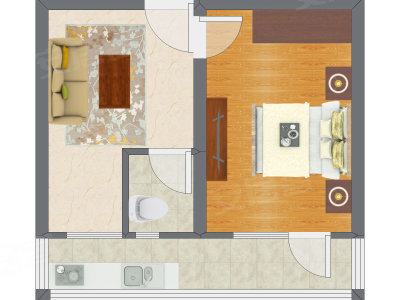 1室1厅 36.35平米户型图