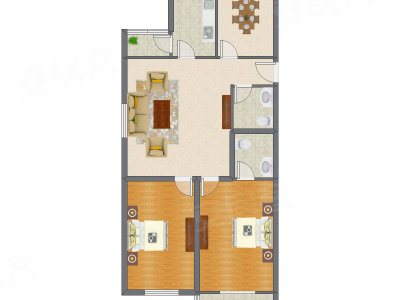 2室2厅 129.37平米户型图