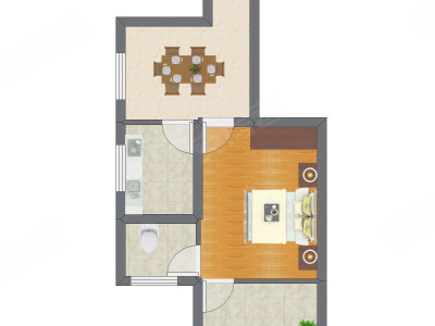 1室1厅 31.06平米户型图