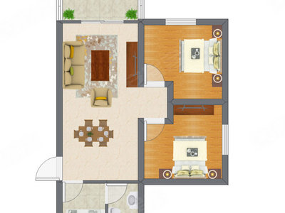 2室1厅 43.16平米户型图