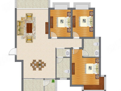 3室2厅 140.38平米户型图