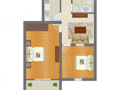 2室1厅 62.65平米户型图