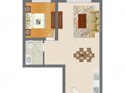 1室1厅 46.62平米户型图