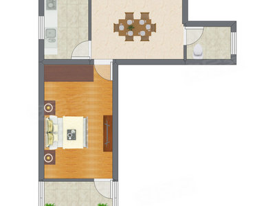 1室1厅 38.27平米户型图