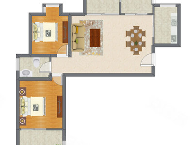 2室2厅 136.45平米户型图