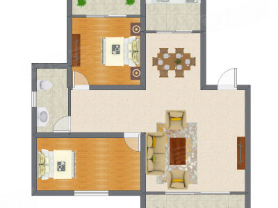 2室2厅 93.12平米户型图