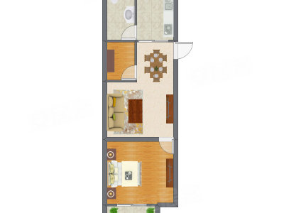 1室1厅 43.33平米户型图