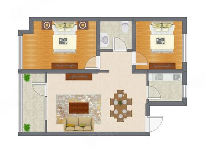 2室2厅 74.00平米