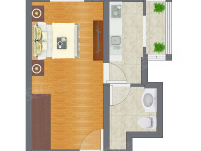 1室0厅 36.52平米户型图