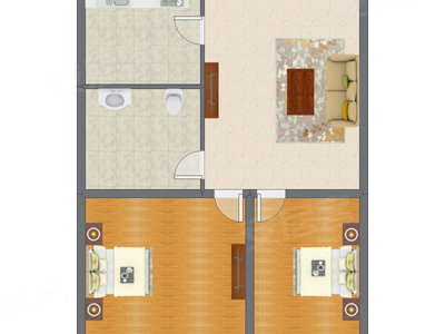 2室1厅 57.00平米