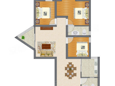 3室2厅 96.60平米户型图