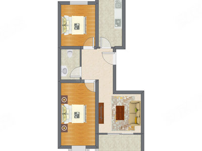 2室1厅 87.66平米户型图