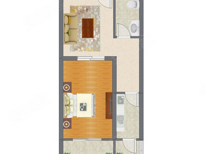 1室1厅 62.75平米户型图