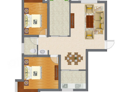 2室2厅 86.87平米户型图