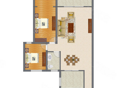 2室2厅 92.95平米户型图