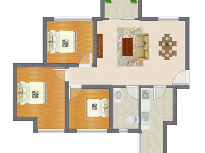 3室2厅 88.38平米