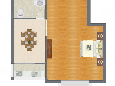 1室1厅 56.82平米户型图