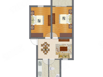 2室1厅 72.80平米