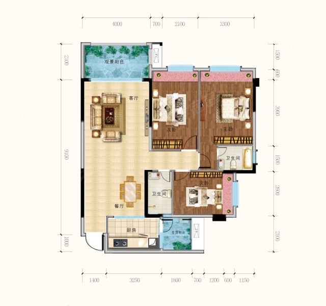 德邦·翡翠城3室2厅2卫111㎡南50万