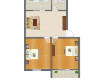 2室1厅 64.75平米户型图