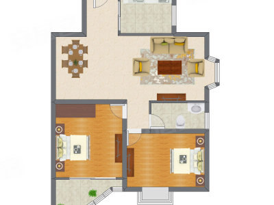 2室2厅 97.54平米户型图