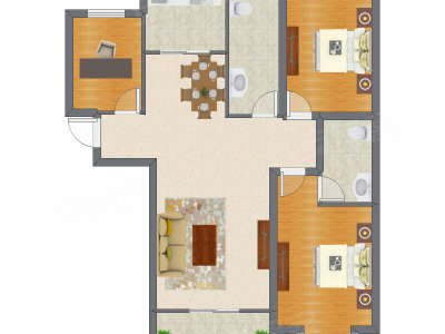 3室2厅 124.21平米户型图
