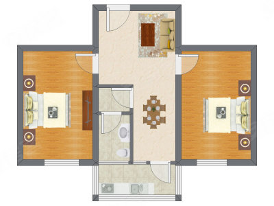 2室2厅 66.66平米户型图