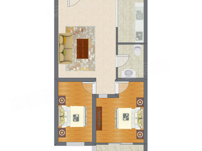 2室1厅 91.25平米户型图