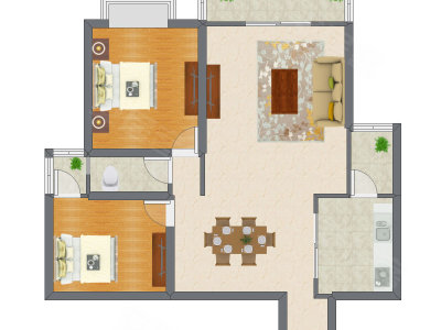 2室2厅 97.45平米户型图