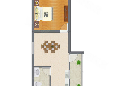 1室1厅 45.11平米户型图