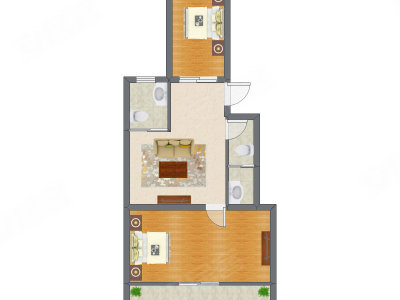 2室1厅 59.90平米