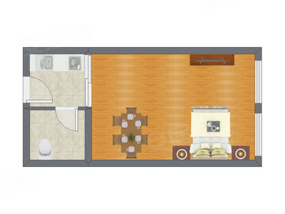 1室1厅 37.18平米户型图
