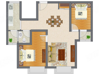 2室2厅 52.68平米户型图