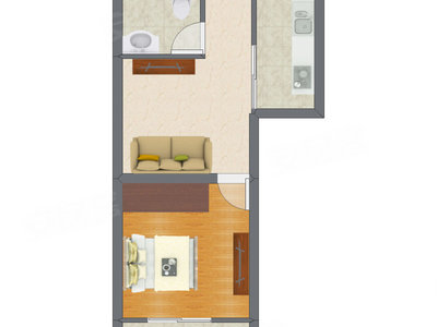 1室1厅 41.19平米户型图