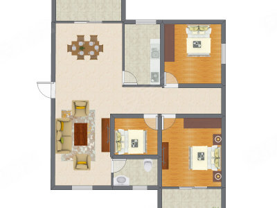 3室2厅 96.59平米